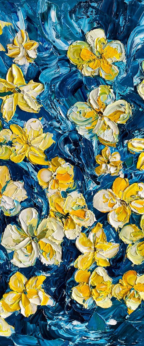 Impasto Frangipani Painting by Mily Art