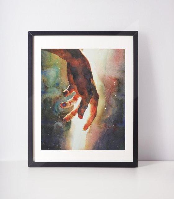 " Hand " - painting as a gift, watercolor on paper, hand. fingers, wall painting, interior art, realism, interior design, stylish art