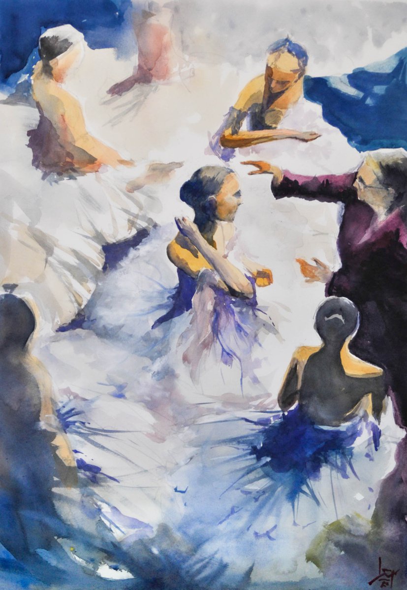 Impressionistic Portrait Watercolour By Flavio Furlan, 19 X 27, Be Angels, Original Artwork