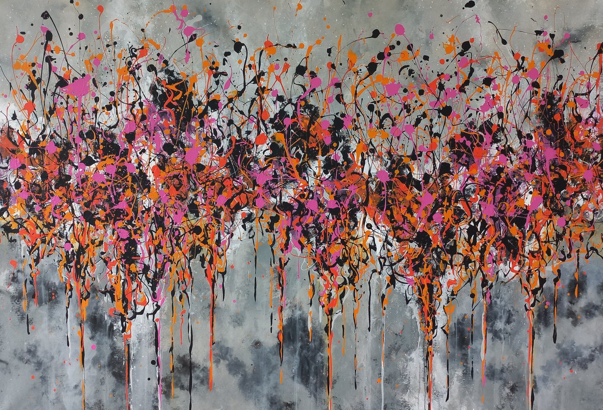 Abstract Acrylic Painting By Max Yaskin, 63 X 43", Drips 12 By M.y., Original Artwork