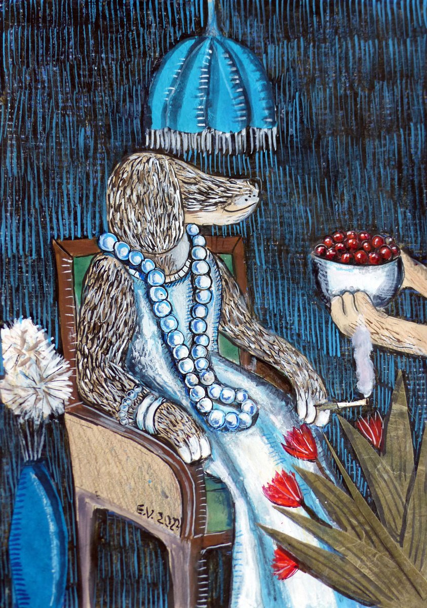 Surrealistic Animal Painting By Elizabeth Vlasova, 12 X 17, Your Berries, Madam, Original Artwork