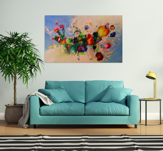 63" Extra Large Floral Abstract painting "Dance of flowers"