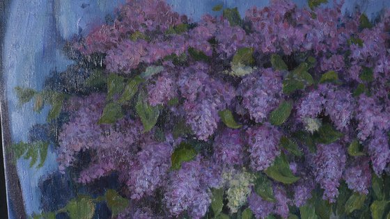 The Still Life With Lilacs And The Blue Curtain - Lilacs painting