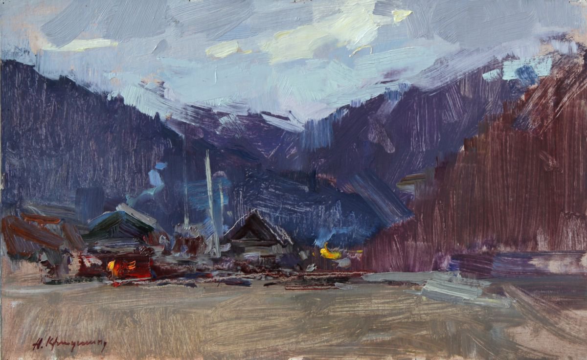 Impressionistic Landscape Oil Painting By Aleksandr Kryushyn, 16 X 10, Clouds Over The Mountains, Original Artwork