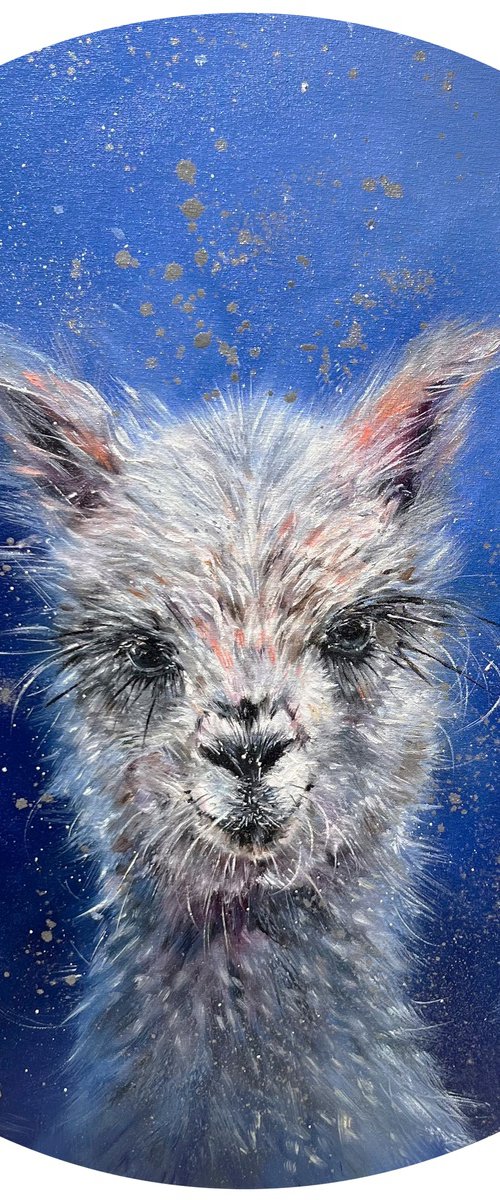 This is a White Lama in silver snow. Catch a snowflake - make a wish) by Inga Kovalenko