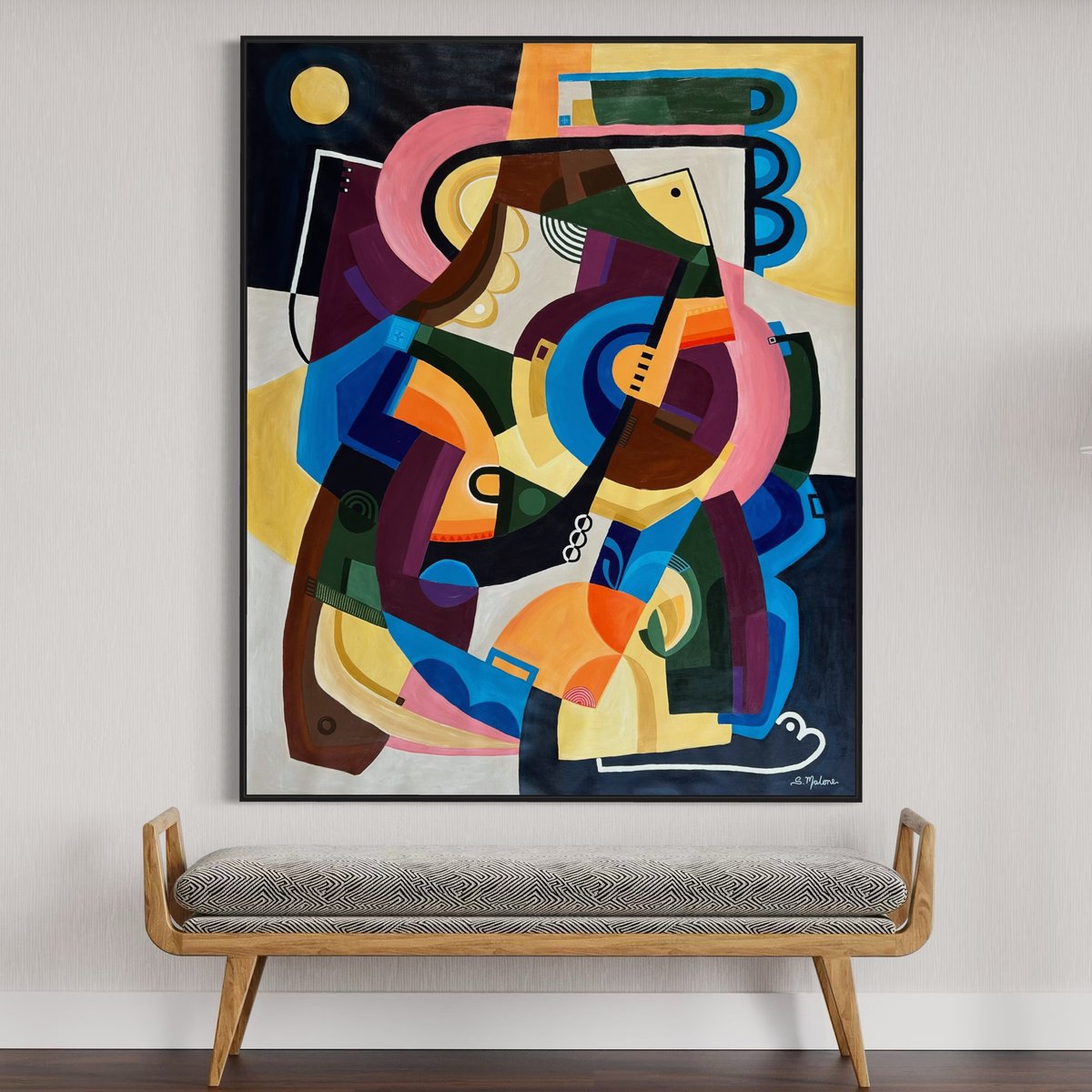 Abstract Acrylic Painting By Samantha Malone, 51 X 63", Turn The Volume Up, Original Artwork