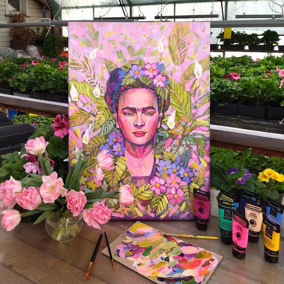 Frida Kahlo floral portrait