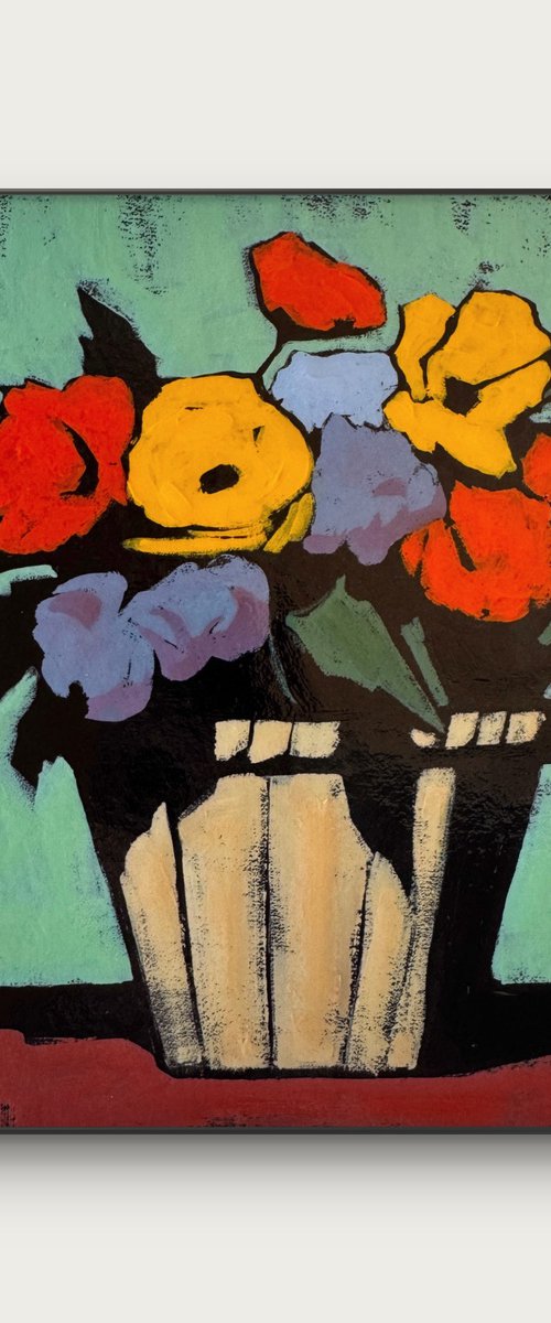 Flowers in Pot - Acrylic Painting by Daria Baklykova