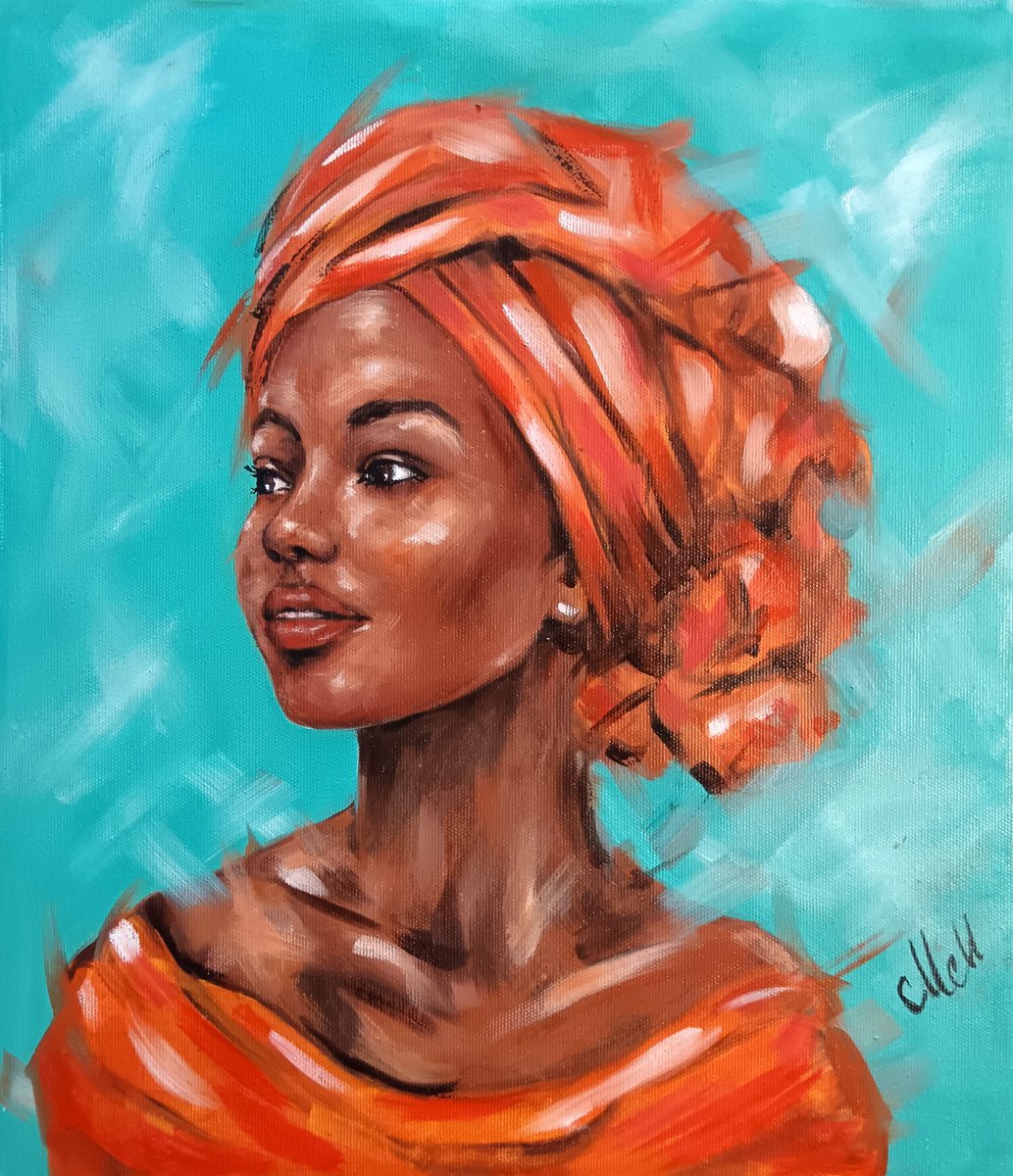 Oil Painting , Radiant African Grace - Oil Portrait Painting By Mateja Marinko, 14 X 16, Artwork For Sale On Artfinder