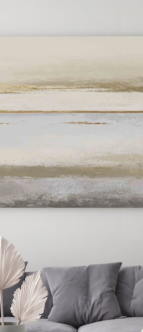 "Horizon 2" Abstract acrylic beige light blue by Yana Sagan