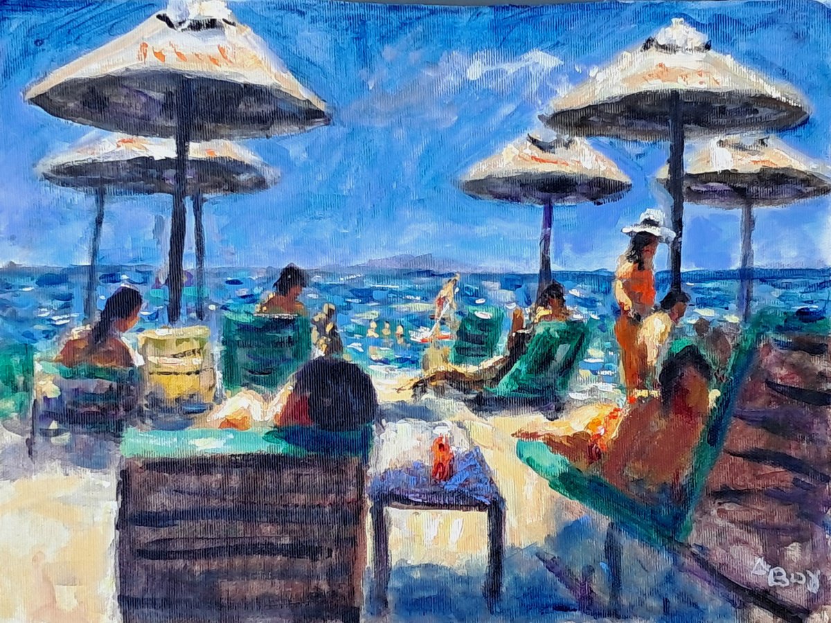  Sunbathers And Swimmers By Dimitris Voyiazoglou, 20 X 17, Artwork For Sale On Artfinder
