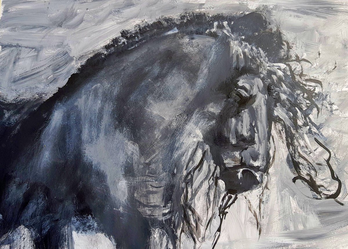Impressionistic Animal Acrylic Painting By Leonid Kirnus, 13 X 10", The Stallion, Original Artwork
