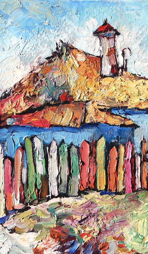 Autumn and the house under a thatched roof. by Nikifor Swiristuhin