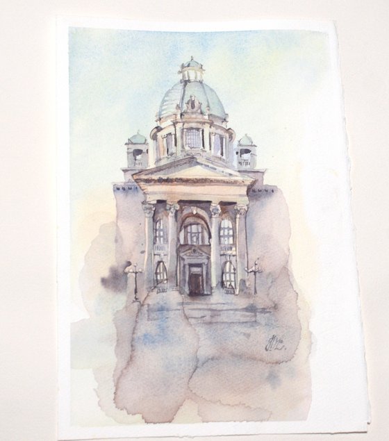 Belgrade, Serbia, Architectural sketch in watercolor