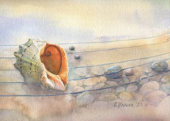 The Melody of the Surf /  ORIGINAL watercolor. Morning seascape