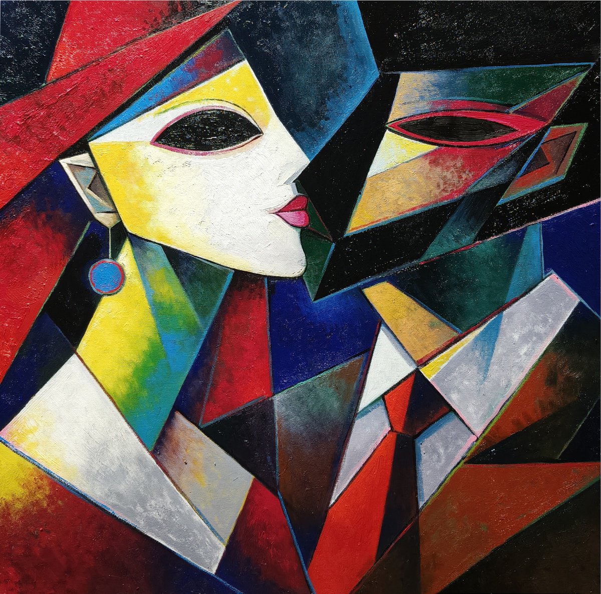 Geometric Oil Painting , Dialog In Color By Artrun Asatrian, 24 X 24, Artwork For Sale On Artfinder