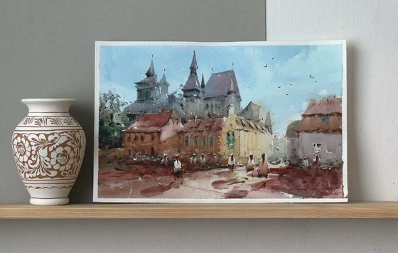 Biertan, Transylvania, watercolor painting on paper. 2023