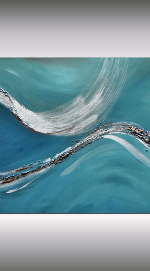 Surfers Paradise  - abstract acrylic painting canvas wall art blue gold metallic modern art by Edelgard Schroer