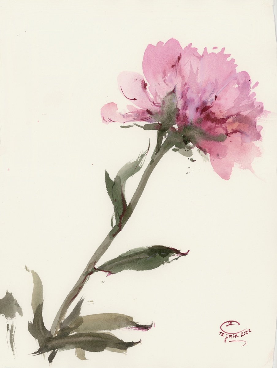 Impressionistic Botanical Watercolour By Tatyana Tokareva, 10 X 13", Peonies #4, Original Artwork