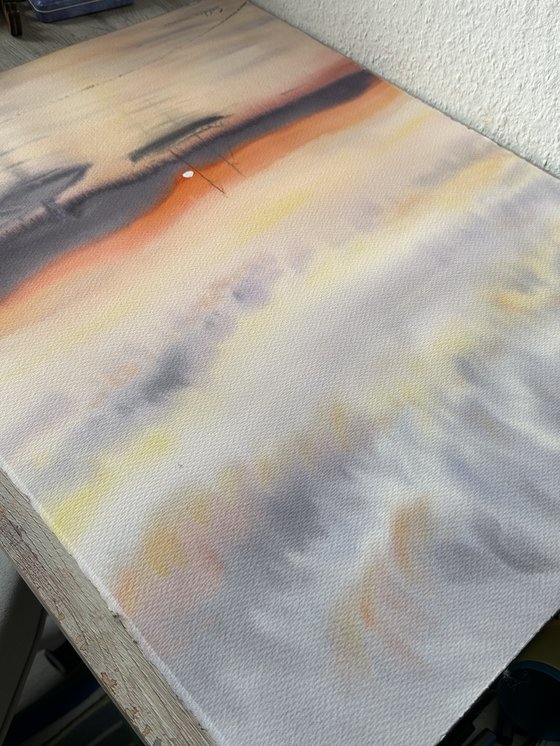 Orange Sunset Over Mountains