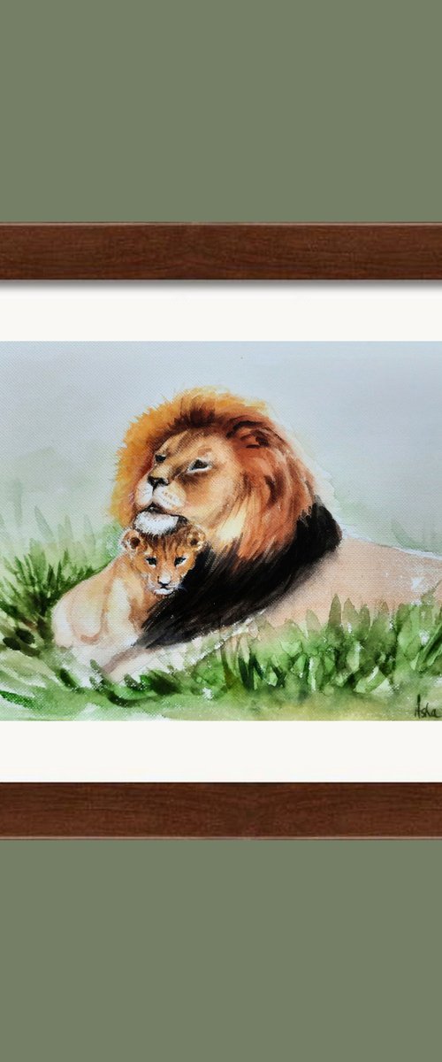 Lion King and cub by Asha Shenoy