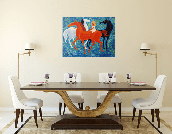 Girl And Three Horses