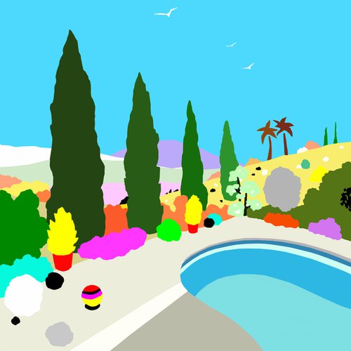 The pool (La piscina) (pop art, landscape) by Alejos