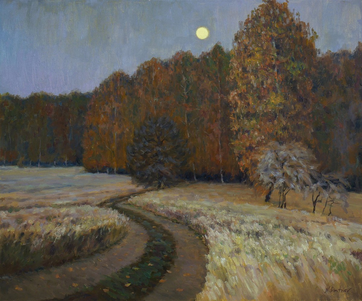 Moon Rise - autumn landscape painting by Nikolay Dmitriev