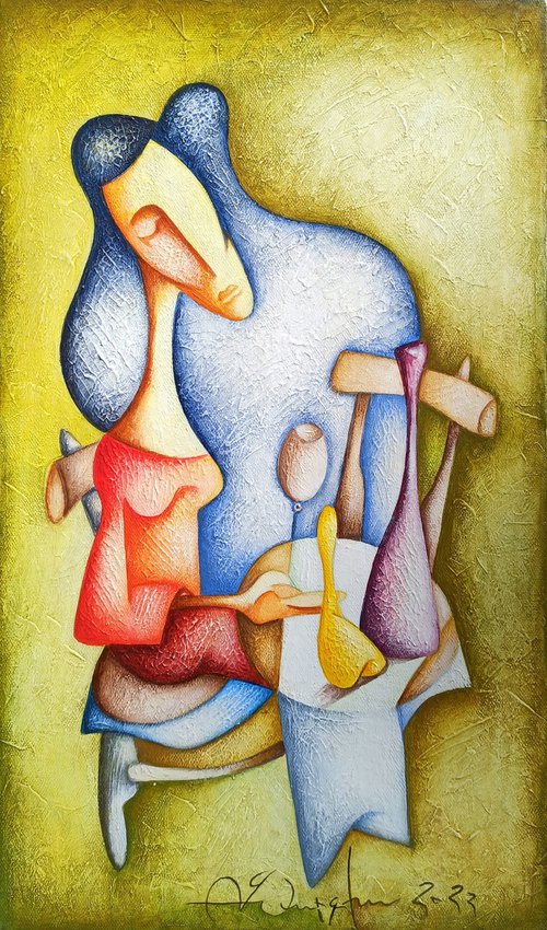In cafe (30x50cm, acrylic/canvas, ready to hang) by Sargis Zakarian
