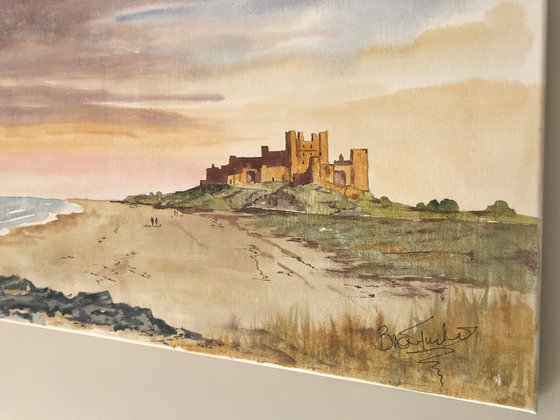 A Watercolour on Canvas!  Evening Glow at Bamburgh Castle