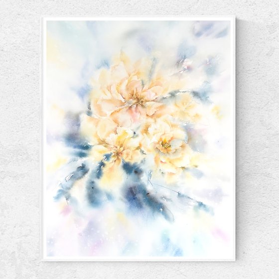 Yellow loose flowers, soft watercolor painting