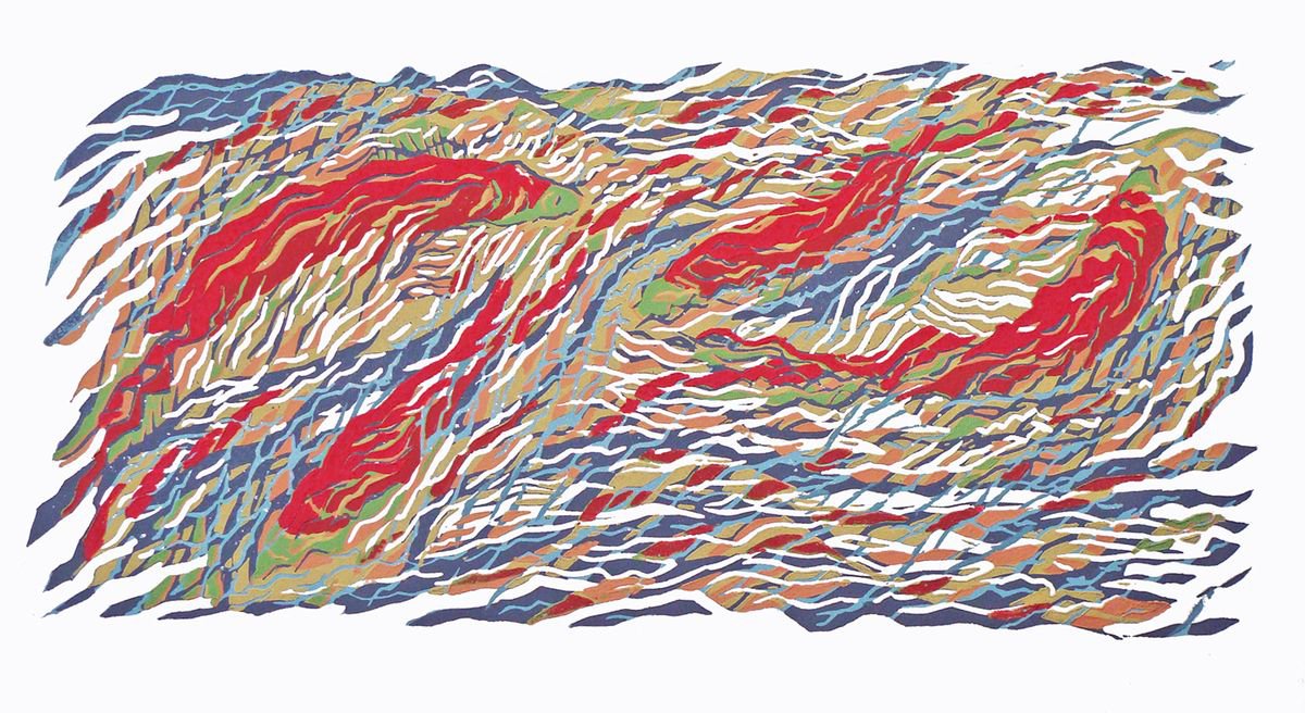 Abstract Animal Linocut By Angela Maher, 14 X 8, Homecoming, Original Artwork