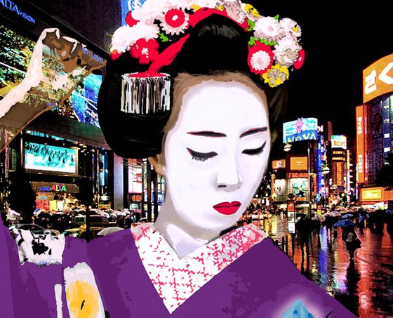 Japanese Geisha with Flowers in Tokyo