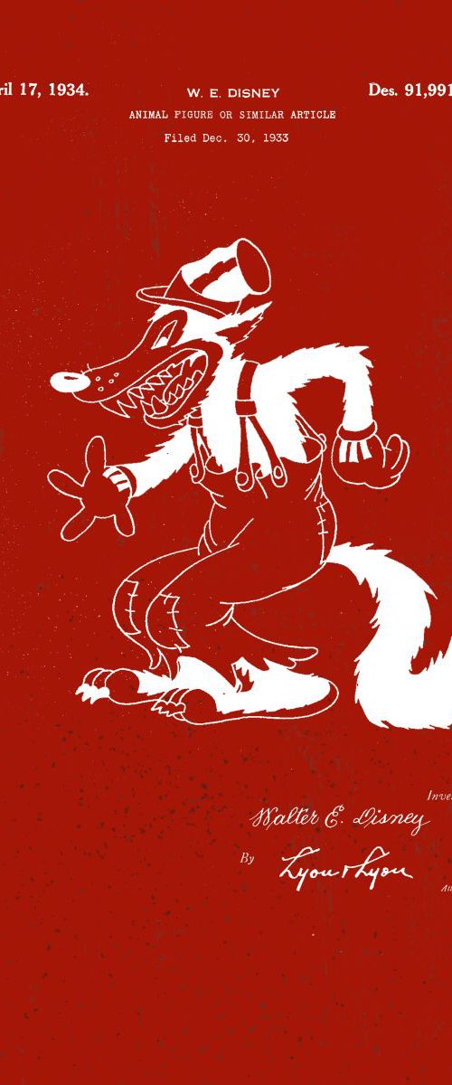 Disney Big Bad Wolf character patent - Brugundy - circa 1934 by Marlene Watson