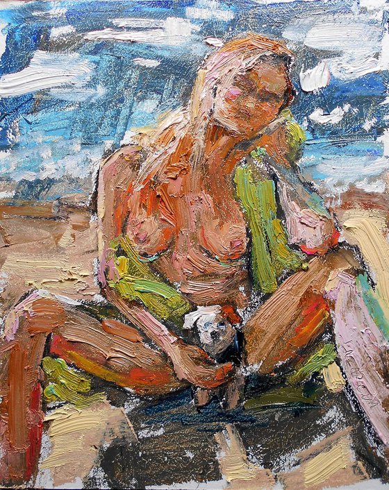 Nude girl with a puppy