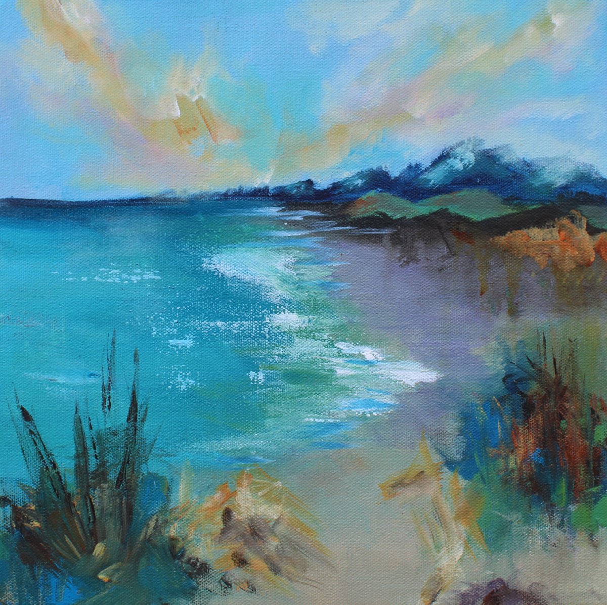 Expressive Landscape Acrylic Painting By Niyati Jiwani, 12 X 12", Whispers Of Tide, Original Artwork