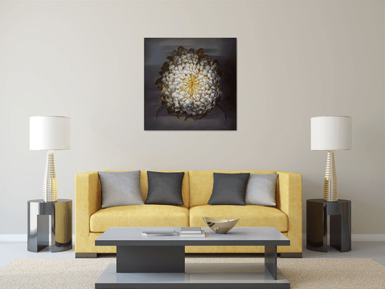 40" White Flower/ Large Floral Oil Painting on canvas