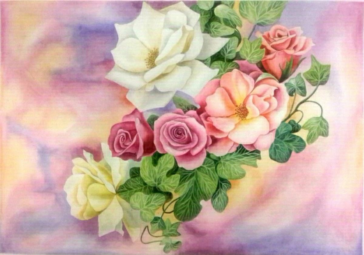 Roses in the garden, flowers painting, floral art by Anna Steshenko