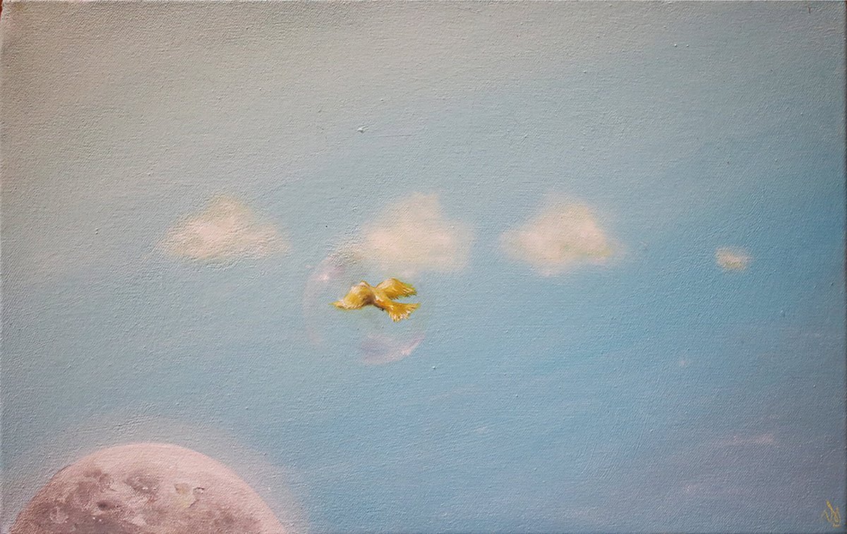 Surrealistic Animal Oil Painting By Vanessa T Stefanova, 16 X 10", Going In Blind, Original Artwork