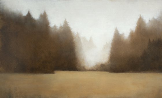 Misty Tree Line 210708, evergreen trees tonal landscape