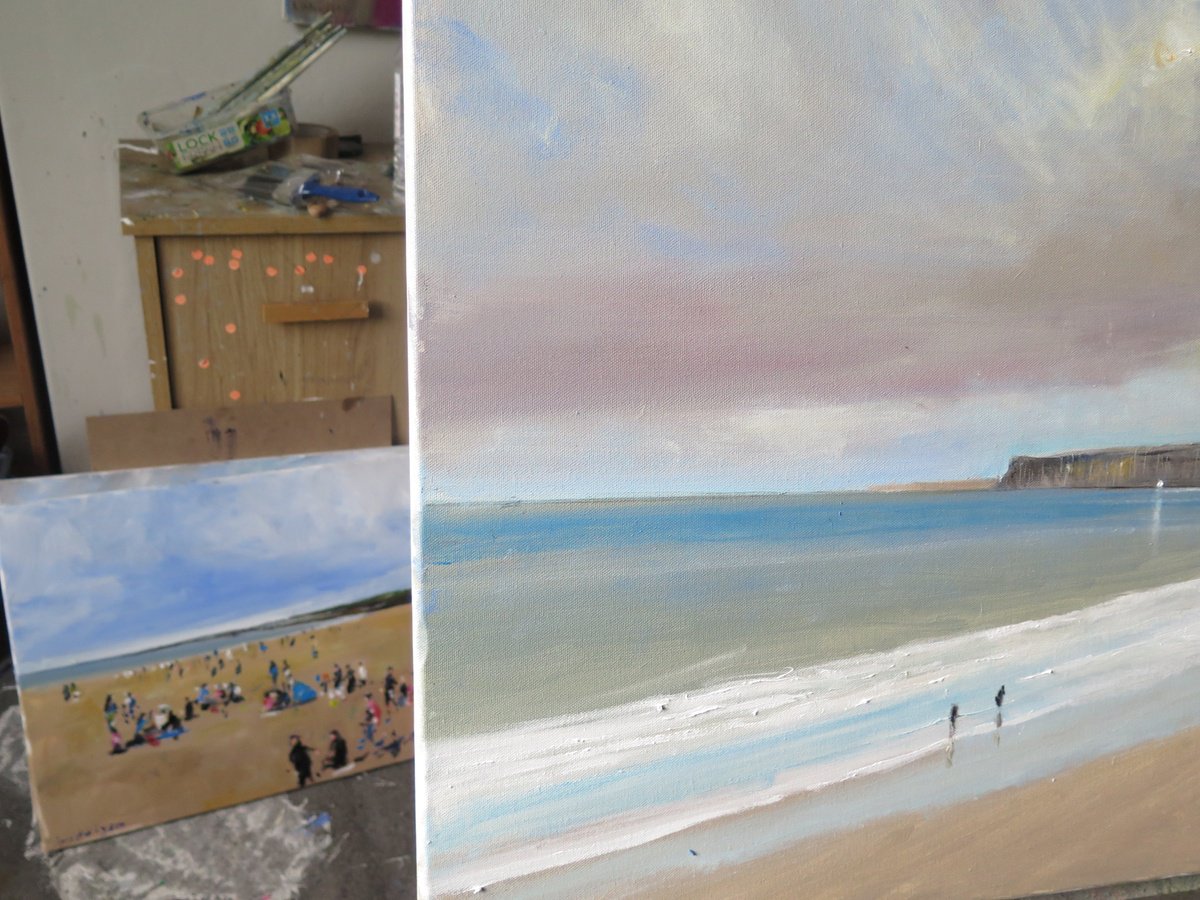 Impressionistic Landscape Oil Painting By Malcolm Ludvigsen, 30 X 24", Filey Bay, Oct 18, Original Artwork