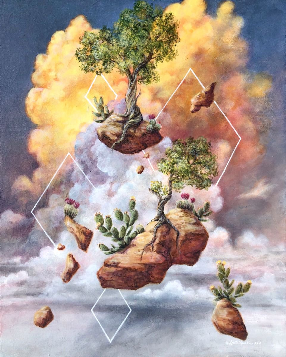 Surrealistic Acrylic Painting , Juniper Rising By Kristi Rauckis, 24 X 30, Artwork For Sale On Artfinder