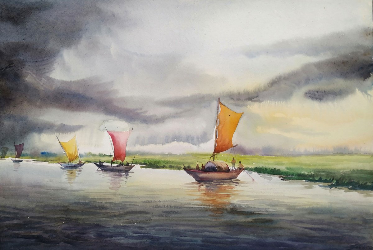 Colorful Sailing Boats at Cloudy day by Samiran Sarkar