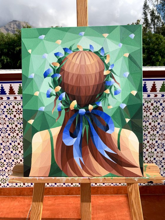 GIRL WITH FLORAL WREATH IN A FLOWER FIELD