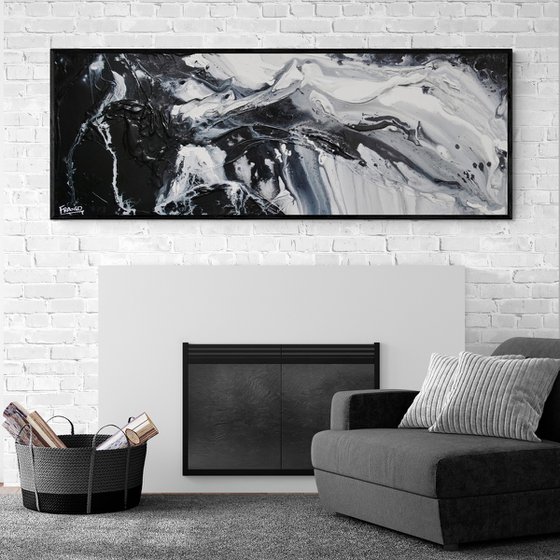 Black Slider 160cm x 60cm Textured Abstract Art