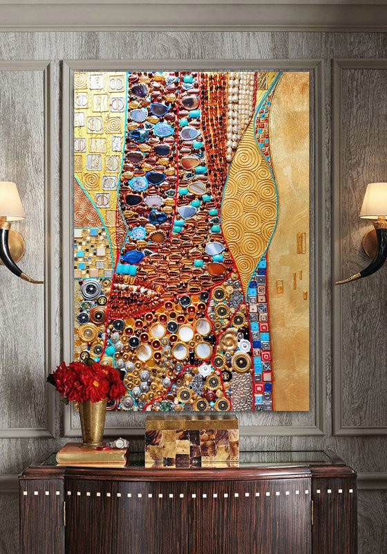 Time - Abstract painting from precious stones mosaic art