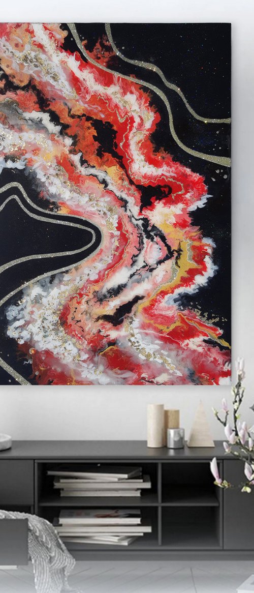 70x100cm. /River of time original acrylic resin painting, abstract art, explosion of emotions, office art, home decor by Alexandra Dobreikin