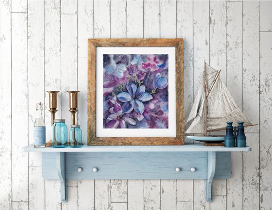 Anemones - purple flower, original watercolor