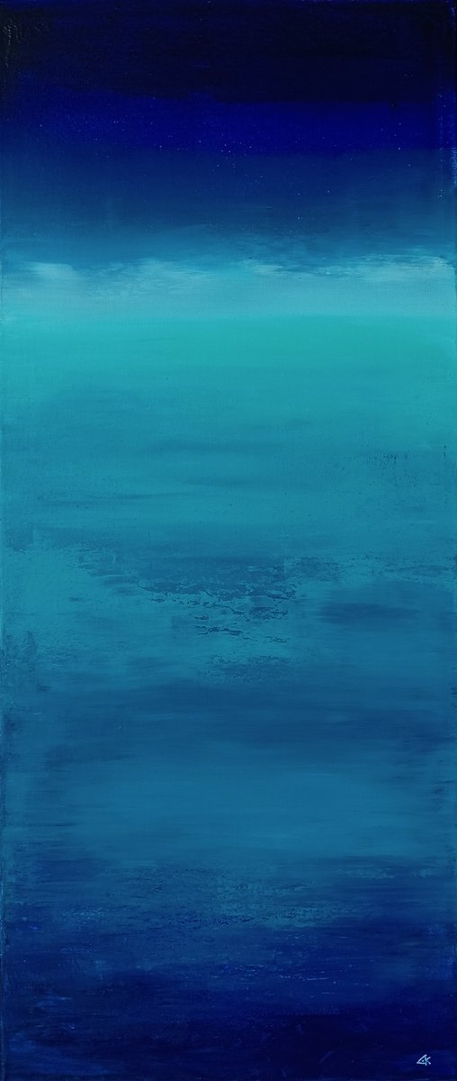 Photorealistic Abstract Acrylic Painting By Denys Kuvaiev, 12 X 28, Diamond Sea, Original Artwork