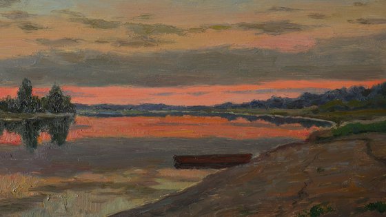 At The Silent Bank - sunset painting
